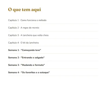 Página do sumário do guia, com os 4 capítulos e as 4 semanas